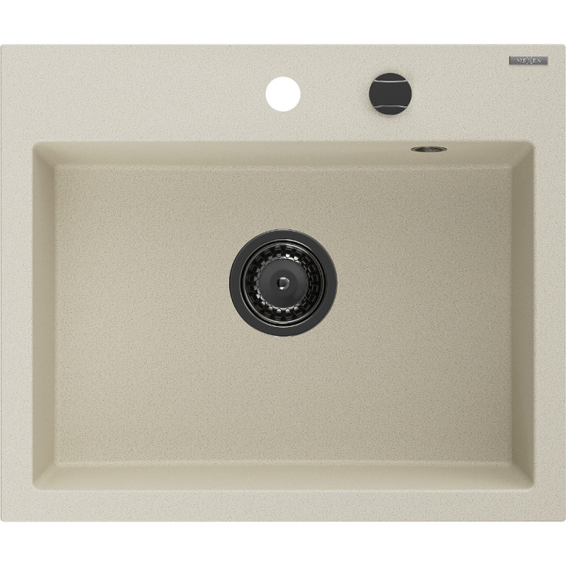 Mexen Oscar granitový umývadlo s 1 komorou 580 x 490 mm, béžový, čierny sifón - 6519581000-69-B