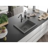 Mexen Oscar granitový drez s jednou komorou 580 x 490 mm, šedý, čierny sifón - 6519581000-71-B