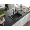 Mexen Oscar granitový drez 1-komorový 580 x 490 mm, čierny bodkovaný, čierny sifón - 6519581000-76-B