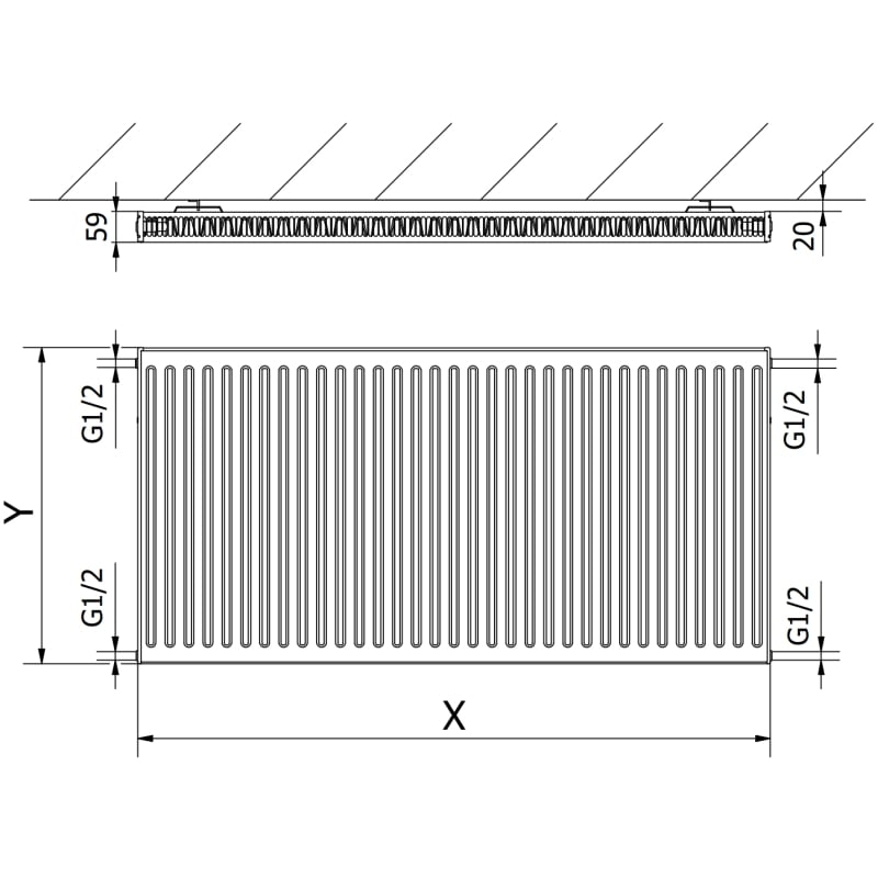 Mexen C11 radiátor doskový 300 x 2400 mm, bočné pripojenie, 1173 W, čierny - W411-030-240-70