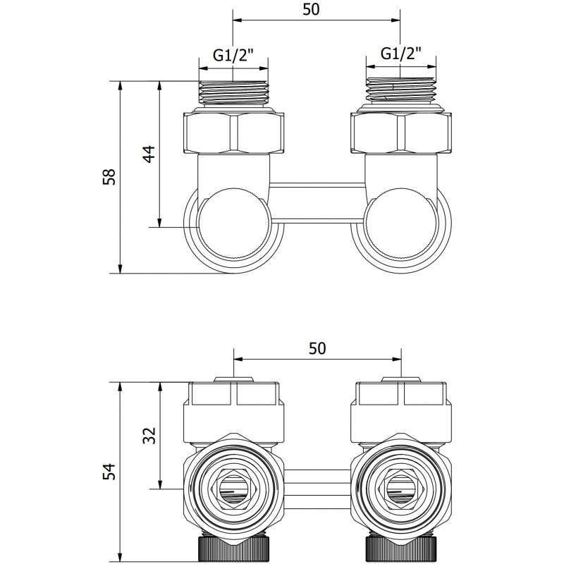 Mexen Uni-Term radiátorový ventil dvojrúrový DN50, rohový 1/2"x16 mm, nikel - W911-016-01
