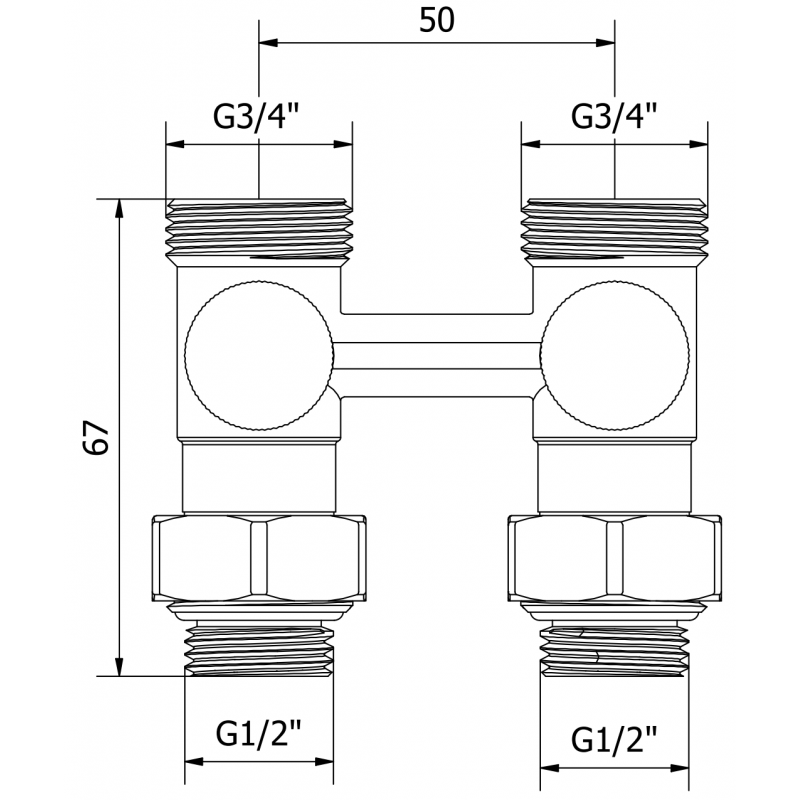Mexen Uni-Term radiátorový ventil dvojrúrový DN50, rovný 1/2"x3/4", niklový - W912-012-01
