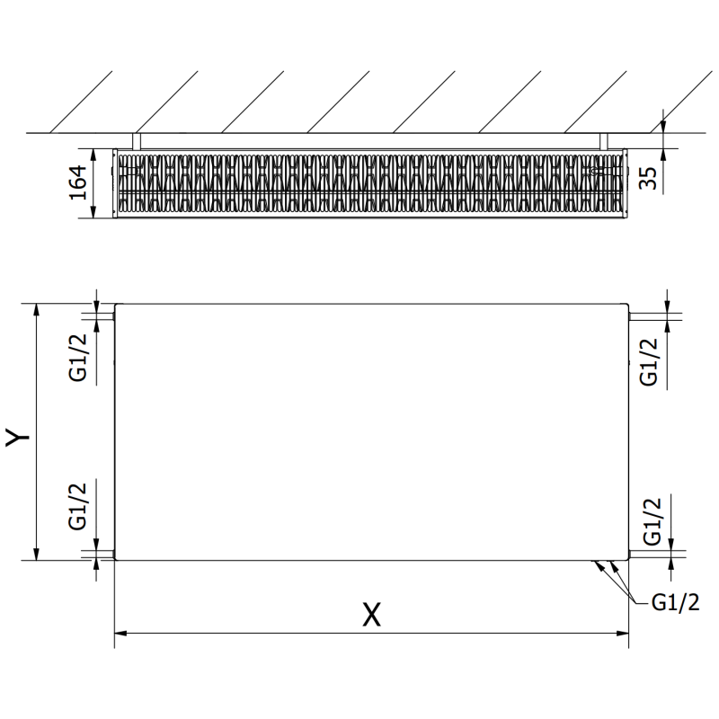 Mexen Flat CVF33 panelový radiátor 500 x 1500 mm, spodné pripojenie, 2851 W, čierny - W633F-050-150-70