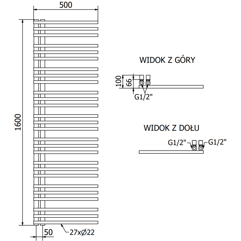 Mexen Neptun dekoratívny kúpeľňový radiátor 1600 x 500 mm, 523 W, zlatý - W101-1600-500-00-50
