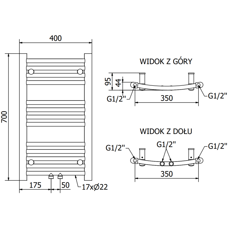 Mexen Ares kúpeľňový radiátor 700 x 400 mm, 189 W, chróm - W102-0700-400-00-01