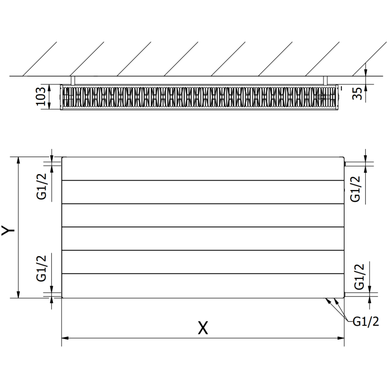 Mexen Line CVL22 doskový radiátor 400 x 800 mm, spodné pripojenie, 910 W, antracit - W622L-040-080-66