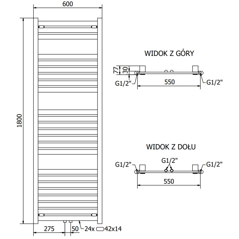 Mexen Uran kúpeľňový radiátor 1800 x 600 mm, 738 W, chróm - W105-1800-600-00-01
