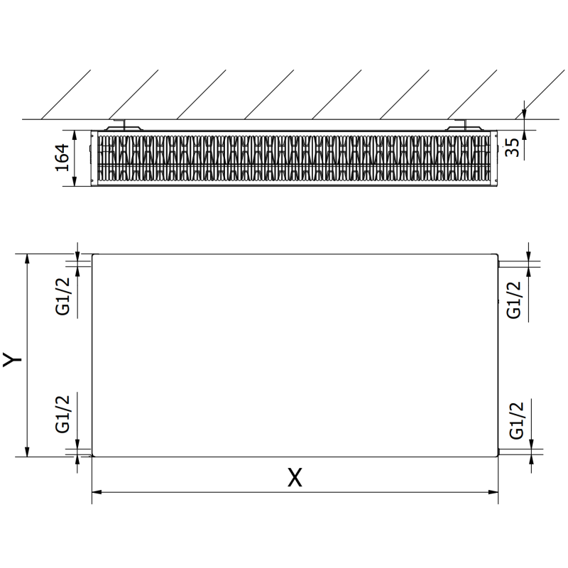 Mexen Flat CF33 doskový radiátor 300 x 1300 mm, bočné pripojenie, 1612 W, čierny - W433F-030-130-70