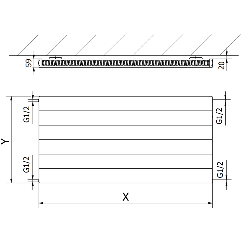 Mexen Line CL11 doskový radiátor 600 x 1100 mm, bočné pripojenie, 862 W, čierny - W411L-060-110-70