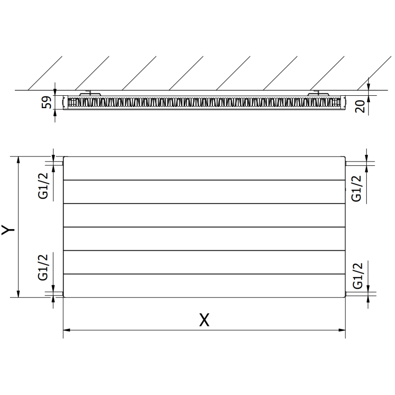 Mexen Line CL11 panelový radiátor 600 x 1200 mm, bočné pripojenie, 940 W, čierny - W411L-060-120-70