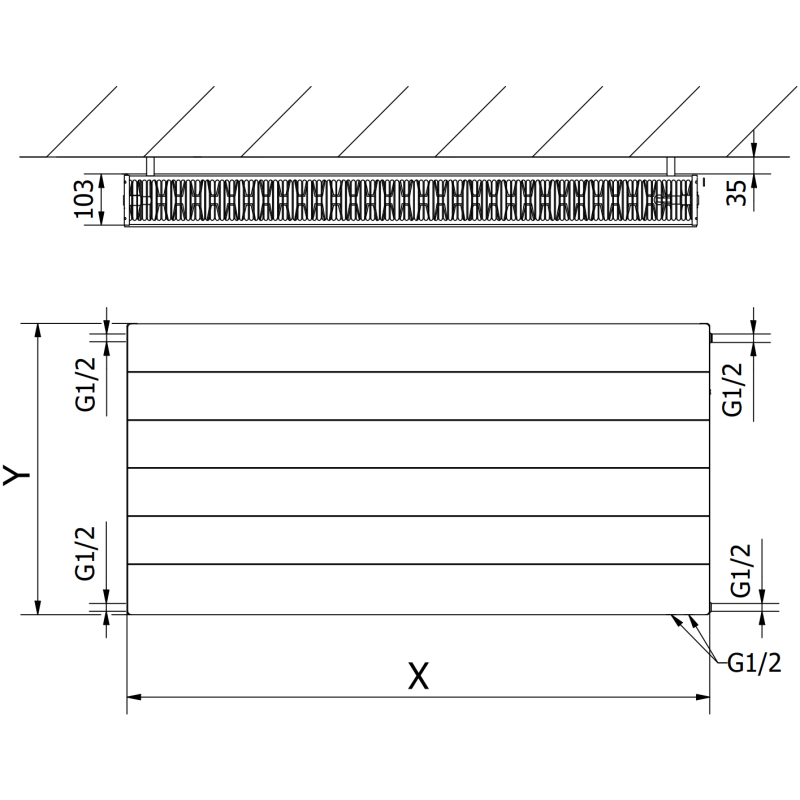 Mexen Line CVL22 doskový radiátor 300 x 1100 mm, spodné pripojenie, 991 W, čierny - W622L-030-110-70
