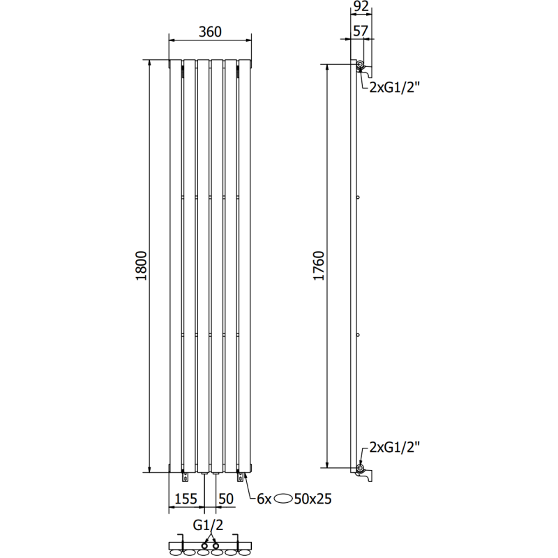 Mexen Oregon dekoratívny radiátor 1800 x 360 mm, 604 W, antracit - W202-1800-350-00-66