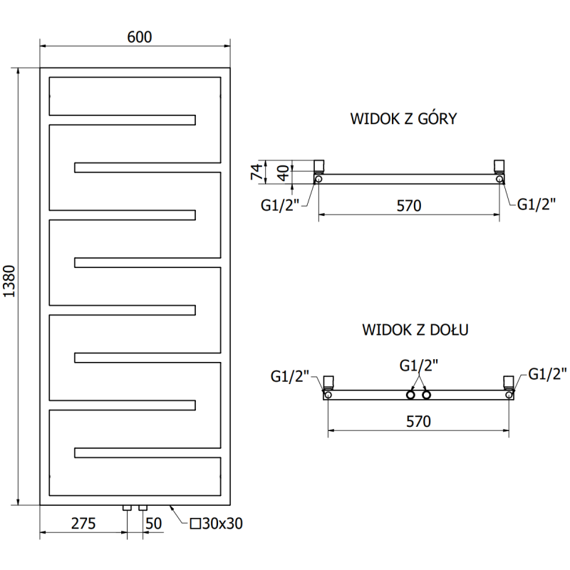 Mexen Orlando dekoratívny radiátor 1380 x 600 mm, 445 W, antracit - W207-1380-600-00-66