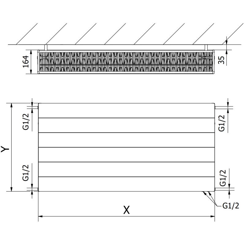 Mexen Line CVL33 panelový radiátor 500 x 700 mm, spodné pripojenie, 1331 W, čierny - W633L-050-070-70