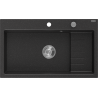 Mexen Omar žulový kuchynský drez s 1 komorou 800 x 480 mm, čierny/strieborný metalický, chrómový sifón - 6520801005-73