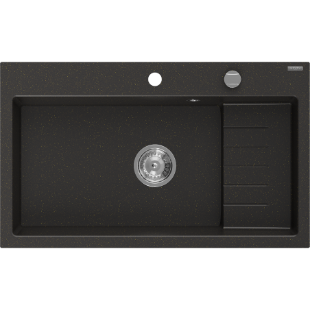 Mexen Omar žulový drez 1-komorový 800 x 480 mm, čierny/zlatý metalik, sifón chróm - 6520801005-75