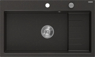 Mexen Omar žulový drez 1-komorový 800 x 480 mm, čierny/zlatý metalik, sifón chróm - 6520801005-75