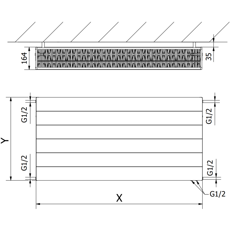 Mexen Line CVL33 doskový radiátor 900 x 800 mm, spodné pripojenie, 2401 W, čierny - W633L-090-080-70