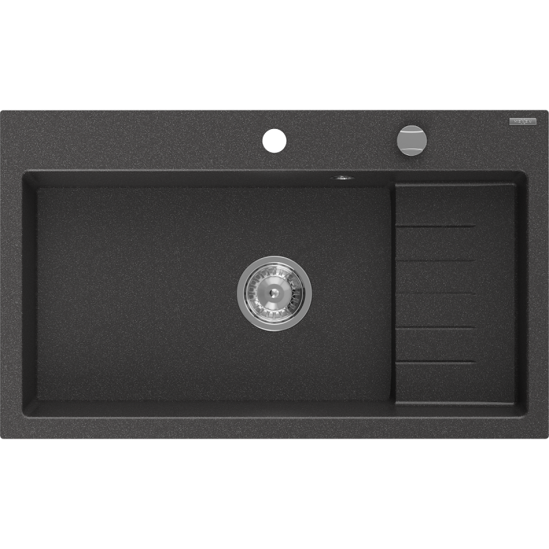 Mexen Omar žulový drez s 1 komorou 800 x 480 mm, čierno škvrnitý, sifón chróm - 6520801005-76