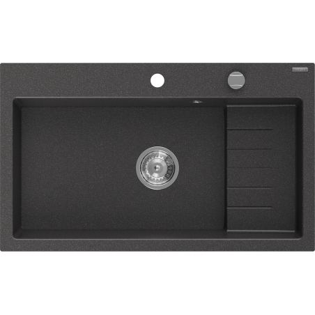 Mexen Omar žulový drez s 1 komorou 800 x 480 mm, čierno škvrnitý, sifón chróm - 6520801005-76