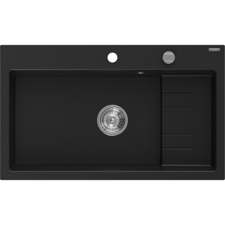 Mexen Omar žulový kuchynský drez s 1 komorou 800 x 480 mm, čierny, chrómový sifón - 6520801005-77