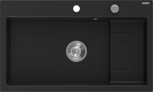 Mexen Omar žulový kuchynský drez s 1 komorou 800 x 480 mm, čierny, chrómový sifón - 6520801005-77