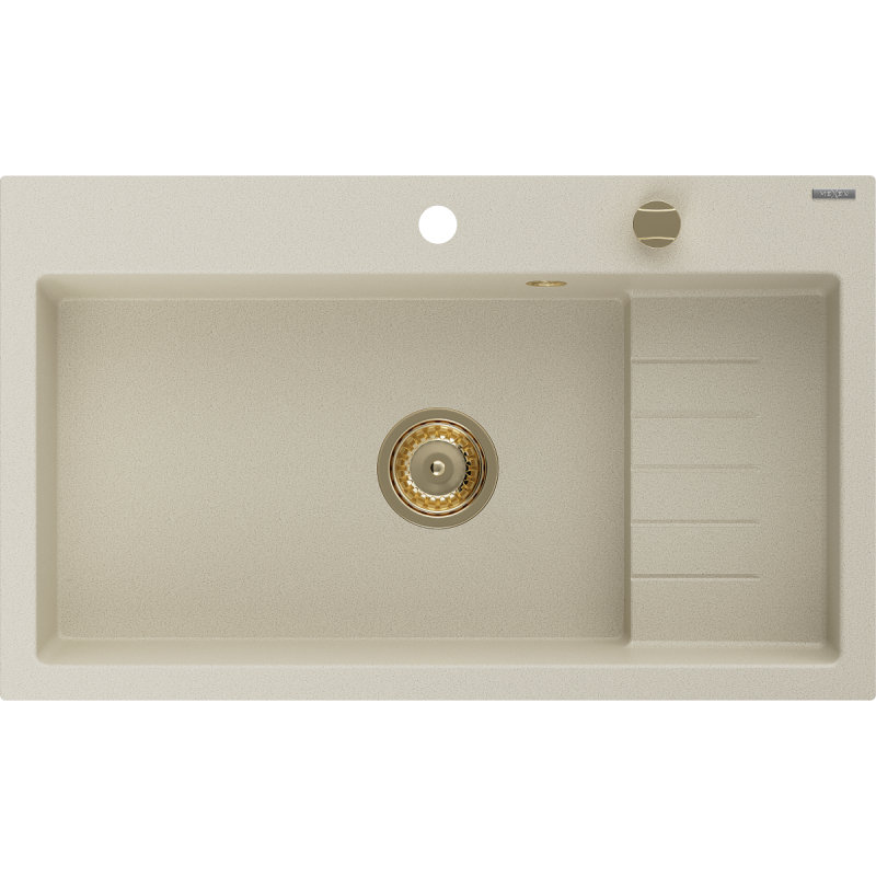 Mexen Omar žulový drez 1-komorový 800 x 480 mm, béžový, sifón zlatý - 6520801005-69-G