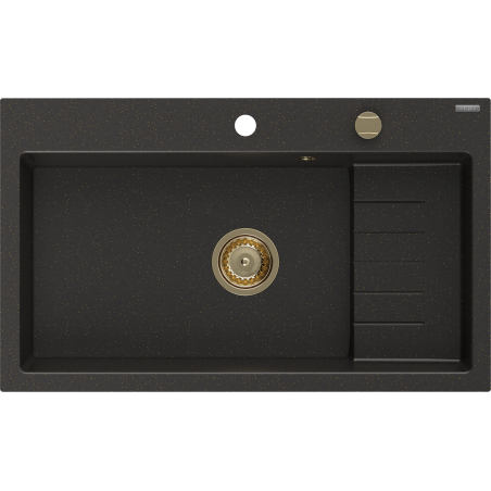 Mexen Omar žulový drez 1-komorový 800 x 480 mm, čierny/zlatý metalický, sifón zlatý - 6520801005-75-G