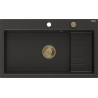 Mexen Omar žulový drez, 1-komorový 800 x 480 mm, čierny/zlatý metalický, zlatý sifón - 6520801005-75-G