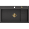 Mexen Omar žulový drez s jednou komorou 800 x 480 mm, čierny s fľakmi, zlatý sifón - 6520801005-76-G