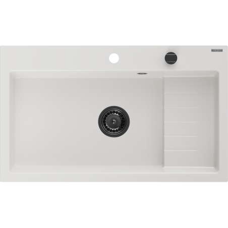 Mexen Omar žulový drez 1-komorový 800 x 480 mm, biely, čierny sifón - 6520801005-20-B
