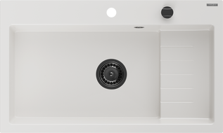 Mexen Omar žulový drez 1-komorový 800 x 480 mm, biely, čierny sifón - 6520801005-20-B