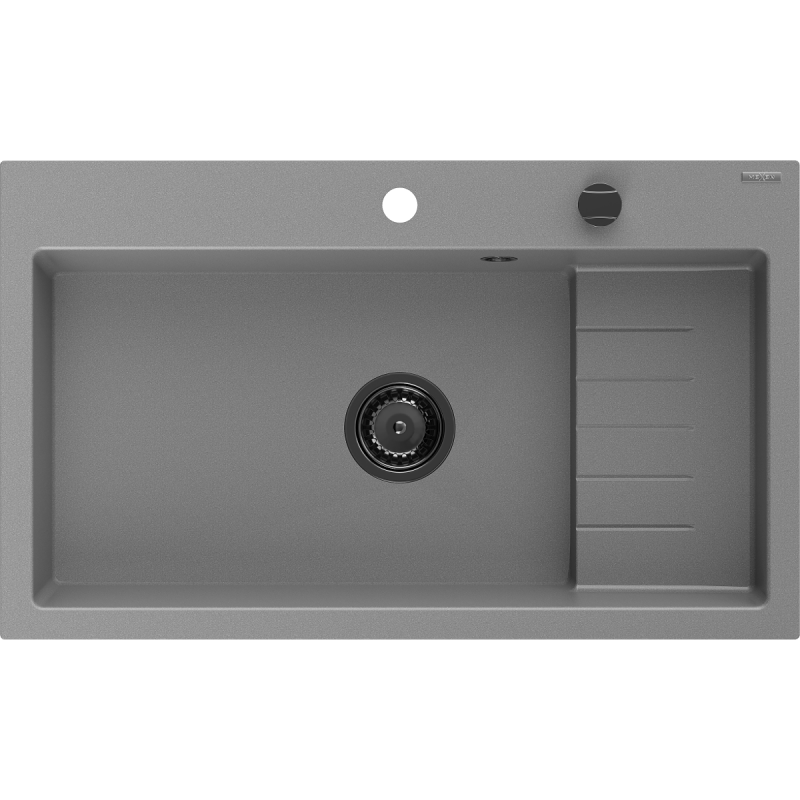 Mexen Omar žulový kuchynský drez s 1 komorou 800 x 480 mm, sivý, čierny sifón - 6520801005-71-B