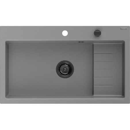 Mexen Omar žulový kuchynský drez s 1 komorou 800 x 480 mm, sivý, čierny sifón - 6520801005-71-B