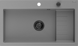 Mexen Omar žulový kuchynský drez s 1 komorou 800 x 480 mm, sivý, čierny sifón - 6520801005-71-B