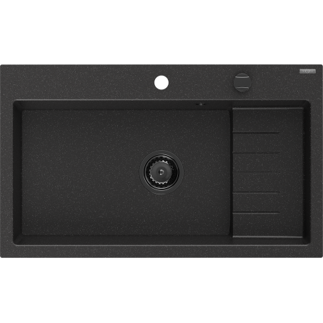 Mexen Omar granitový drez 1-komorový 800 x 480 mm, čierny/strieborný metalický, čierny sifón - 6520801005-73-B