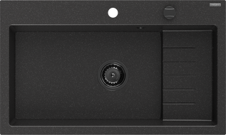 Mexen Omar žulový drez 1-komorový 800 x 480 mm, čierny/strieborný metalický, čierny sifón - 6520801005-73-B