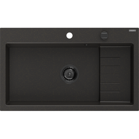 Mexen Omar žulový drez 1-komorový 800 x 480 mm, čierny/zlatý metalik, čierny sifón - 6520801005-75-B