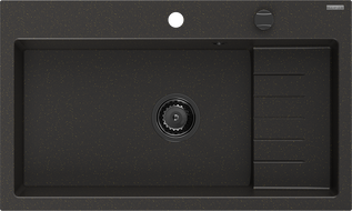 Mexen Omar žulový drez 1-komorový 800 x 480 mm, čierny/zlatý metalik, čierny sifón - 6520801005-75-B