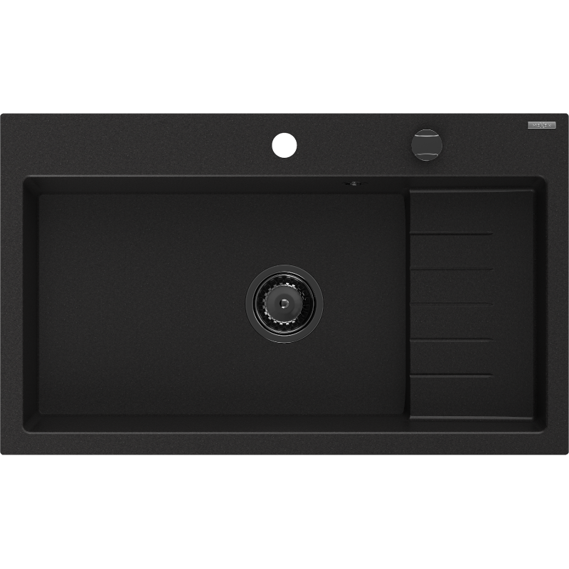 Mexen Omar granitový drez 1-komorový 800 x 480 mm, čierny, čierny sifón - 6520801005-77-B