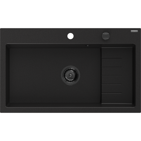 Mexen Omar granitový drez 1-komorový 800 x 480 mm, čierny, čierny sifón - 6520801005-77-B