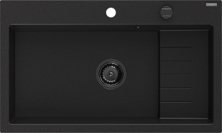 Mexen Omar granitový drez 1-komorový 800 x 480 mm, čierny, čierny sifón - 6520801005-77-B