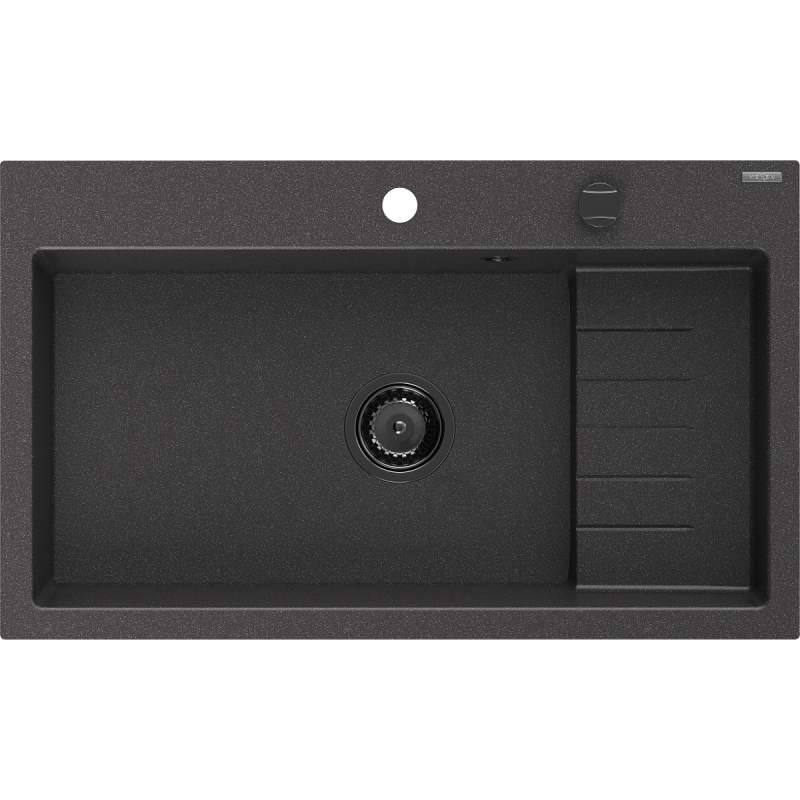 Mexen Omar žulový drez 1-komorový 800 x 480 mm, čierny bodkovaný, sifón čierny - 6520801005-76-B