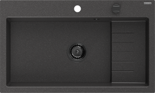 Mexen Omar žulový drez 1-komorový 800 x 480 mm, čierny bodkovaný, sifón čierny - 6520801005-76-B