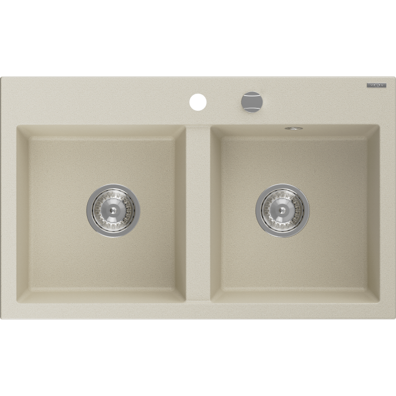 Mexen Hektor dvojkomorový žulový drez 800 x 480 mm, béžový, sifón chróm - 6521802000-69