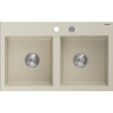 Mexen Hektor dvojkomorový žulový drez 800 x 480 mm, béžový, sifón chróm - 6521802000-69