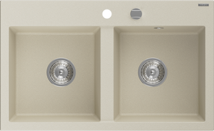 Mexen Hektor granitový kuchynský drez 2-komorový 800 x 480 mm, béžový, sifón chróm - 6521802000-69