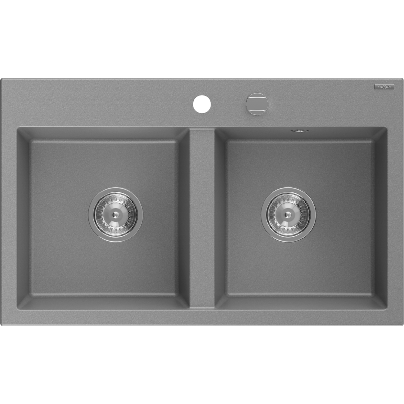 Mexen Hektor dvojkomorový granitový drez 800 x 480 mm, sivý, chrómový sifón - 6521802000-71