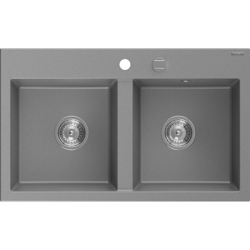 Mexen Hektor žulový drez 2-komorový 800 x 480 mm, sivý, sifón chróm - 6521802000-71