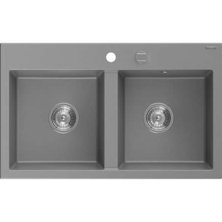 Mexen Hektor dvojkomorový granitový drez 800 x 480 mm, sivý, chrómový sifón - 6521802000-71